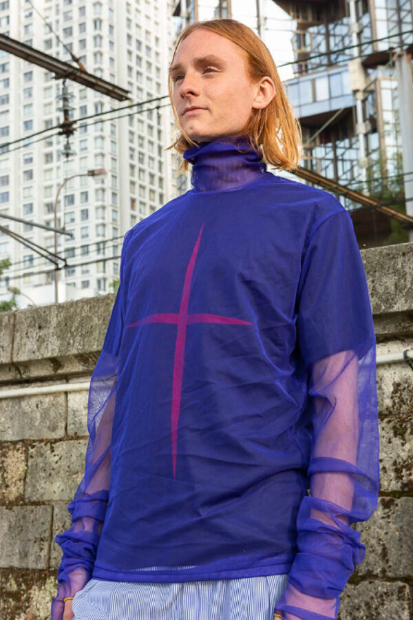 Male Big Cross Blue Embroiedery