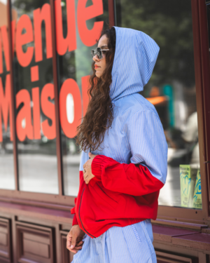 HOODJACKET LIGHT BLUE STRIPES RED